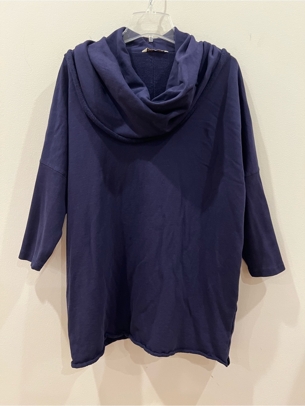 Soft Surroundings Knit Pullover Top XL 1X Blue 3/4 Sleeve Relaxed Cowl Oversized